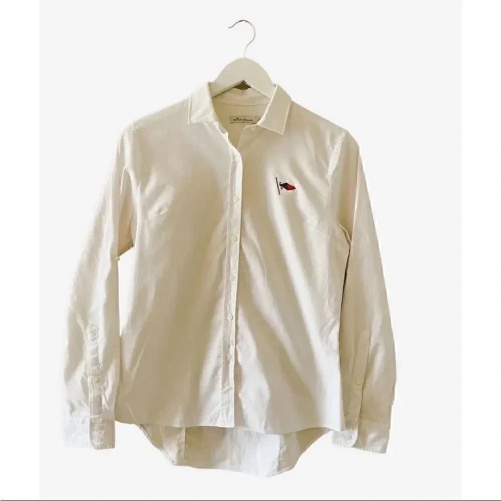 Peter Millar Stretch Woven Button-Up White Classic Fit Roll Up Sleeves Sz S